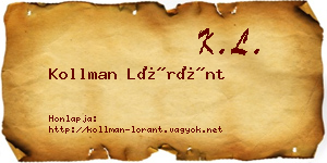 Kollman Lóránt névjegykártya